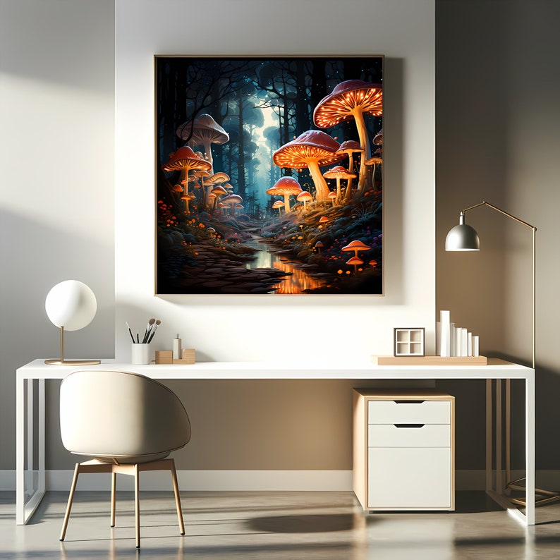 Psychedelic Mushroom Forest Canvas Print, Fantasy Landscape Wall Art - Etsy