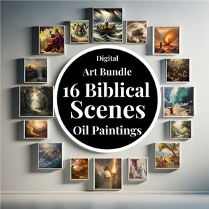 Conjunto de pinturas al óleo bíblicas: 16 láminas cristianas para decoración del hogar (descarga digital)