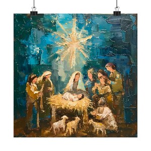 Krippenszenen-Plakat Made in den USA Biblische Kunst-Plakat Abstrakte Geburt von Jesus Christ-Plakat Bethlehem-Krippen-Wand-Dekor Bibel-Geschichten-Plakat