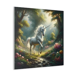 Unicorn Painting Printed on Canvas Unicorn Print Vintage Unicorn Art Fantasy Home Decor Unicorn Wall Art Canvas Print