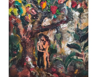 Adam en Eva-poster: levensboom, kunst in de tuin van het paradijs