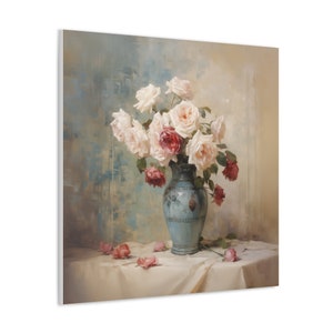 Bouquet of Roses Oil Painting Roses Still Life Floral Arrangement Wall Art Roses Home Decor Roses Painting Printed On Canvas