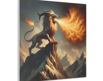 Greek Chimera Artwork Printed on Square Canvas Indoor Wall Decor Mythical Beast Unique Canvas