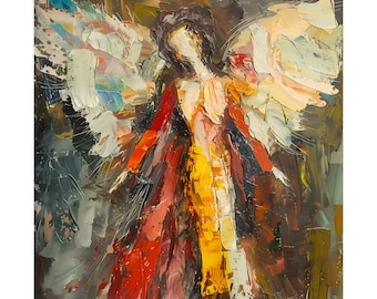 Poster d'art abstrait ange : impression biblique vintage à l'huile