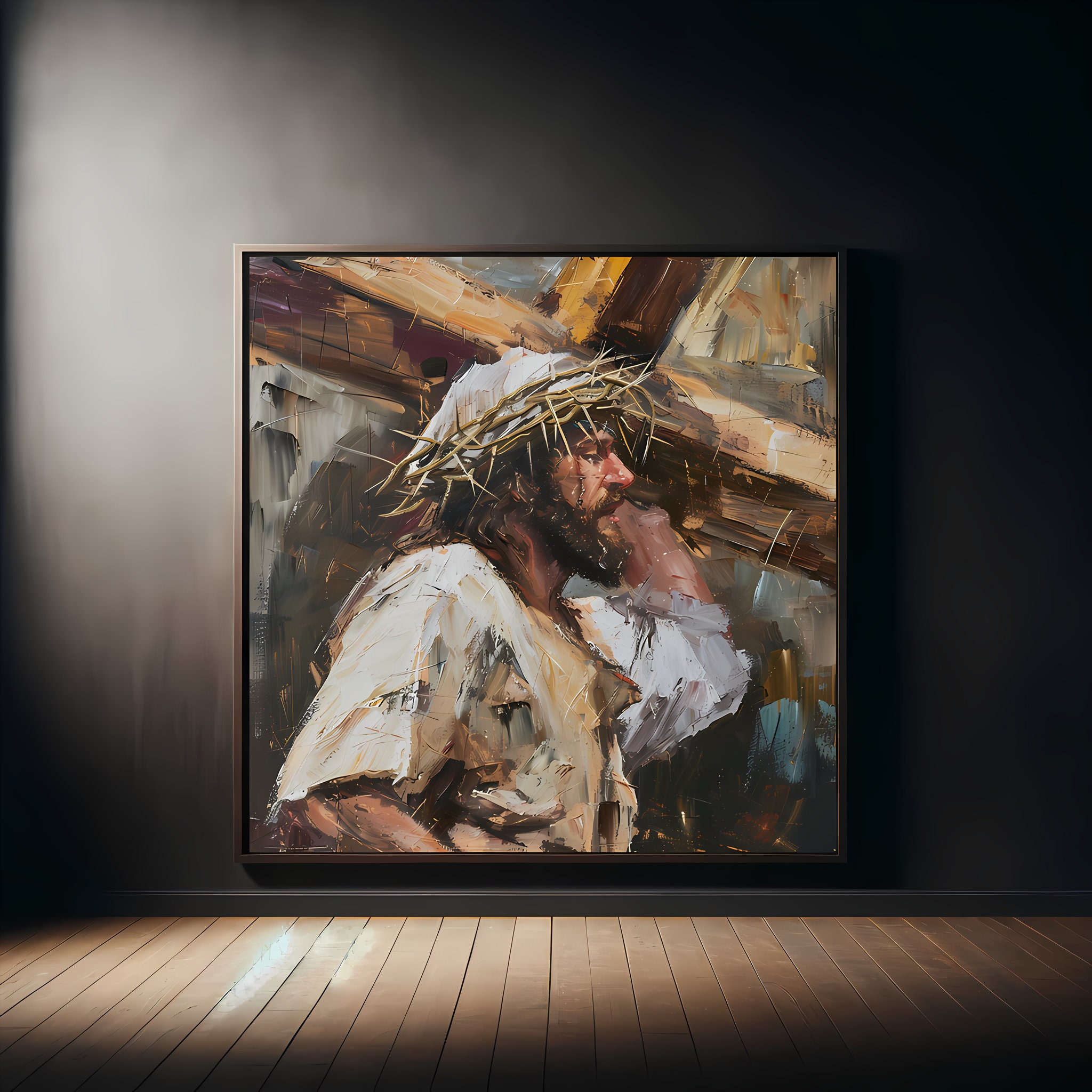 Jesus Carrying The Cross Oil Painting Printed On Square Canvas Life Of Il Fullxfull.5976929745 3y59