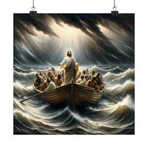 Jesus Calming the Storm at the Sea of Galilee Poster Made in USA Spiritual Art Religious Wall Art Home Decor Church Art Bible Story Poster