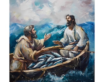 Jesus and Peter: Fishers of Men Biblical Art Poster