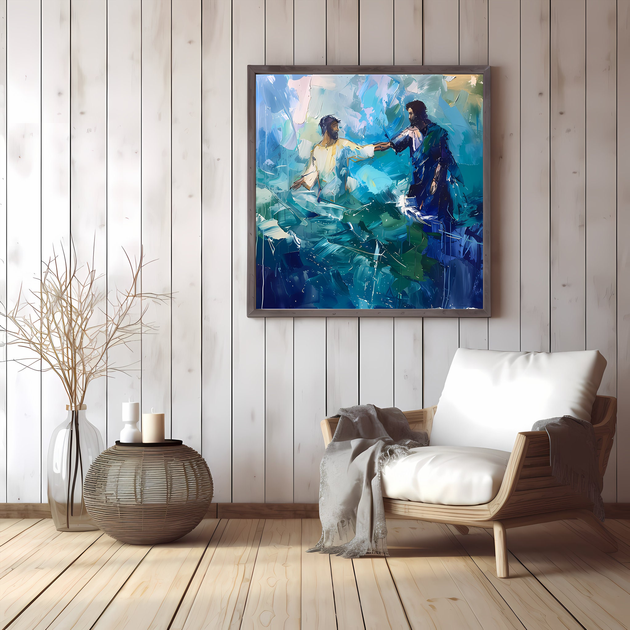 Peter Walking on Water Canvas Print, Jesus Reaching Out, Christian Art ...