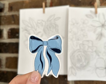Blue Bow sticker decal hand drawn