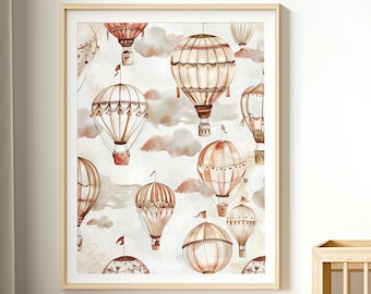 Watercolor Hot Air Balloon Nursery Art Print (Digital Download)