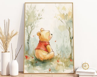 Winnie-The-Pooh Nursery Art, Nursery Decor, Neutral Nursery, Nursery Watercolor Art, Animal Art, Nursery Art, Animal Digital Art, Pooh Bear