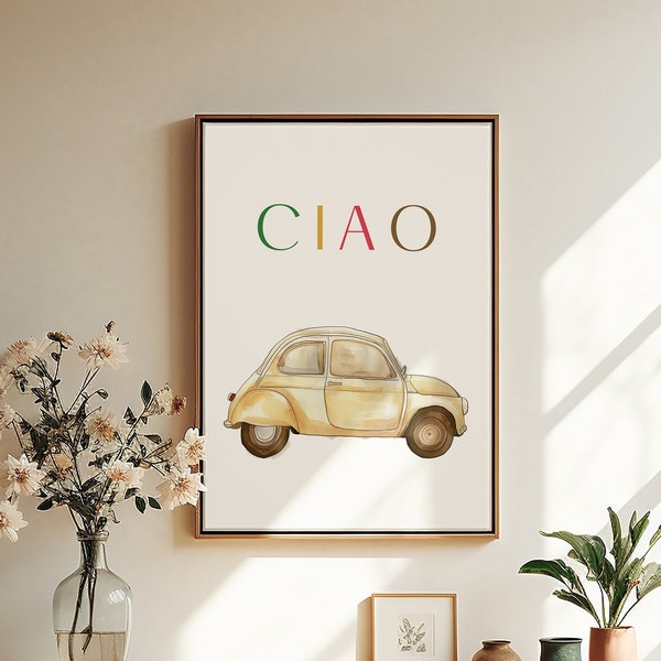 Fiat PRINTABLE Nursery art, Nursery Decor, Italian Nursery, Nursery Watercolor Art, Car Auto, Nursery Art Gift, Fiat 500 Nursery Art, Ciao