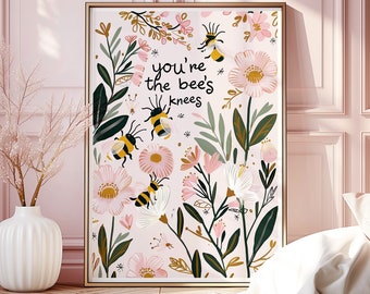 Biene Kinderzimmer Aquarell Kunstdruck: Florales Dekor (Digitaler Download)