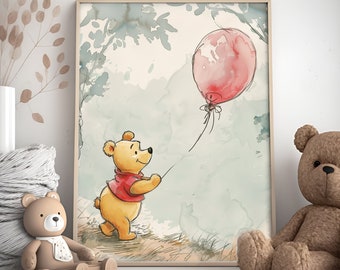 Winnie-The-Pooh Watercolor Nursery Art Print (Digital Download)