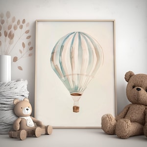 Art imprimable pour chambre de bébé en montgolfière, décoration de chambre d'enfant, chambre de bébé neutre, art mural pour chambre d'enfant, art mural ballon vintage, cadeau d'art pour chambre d'enfant