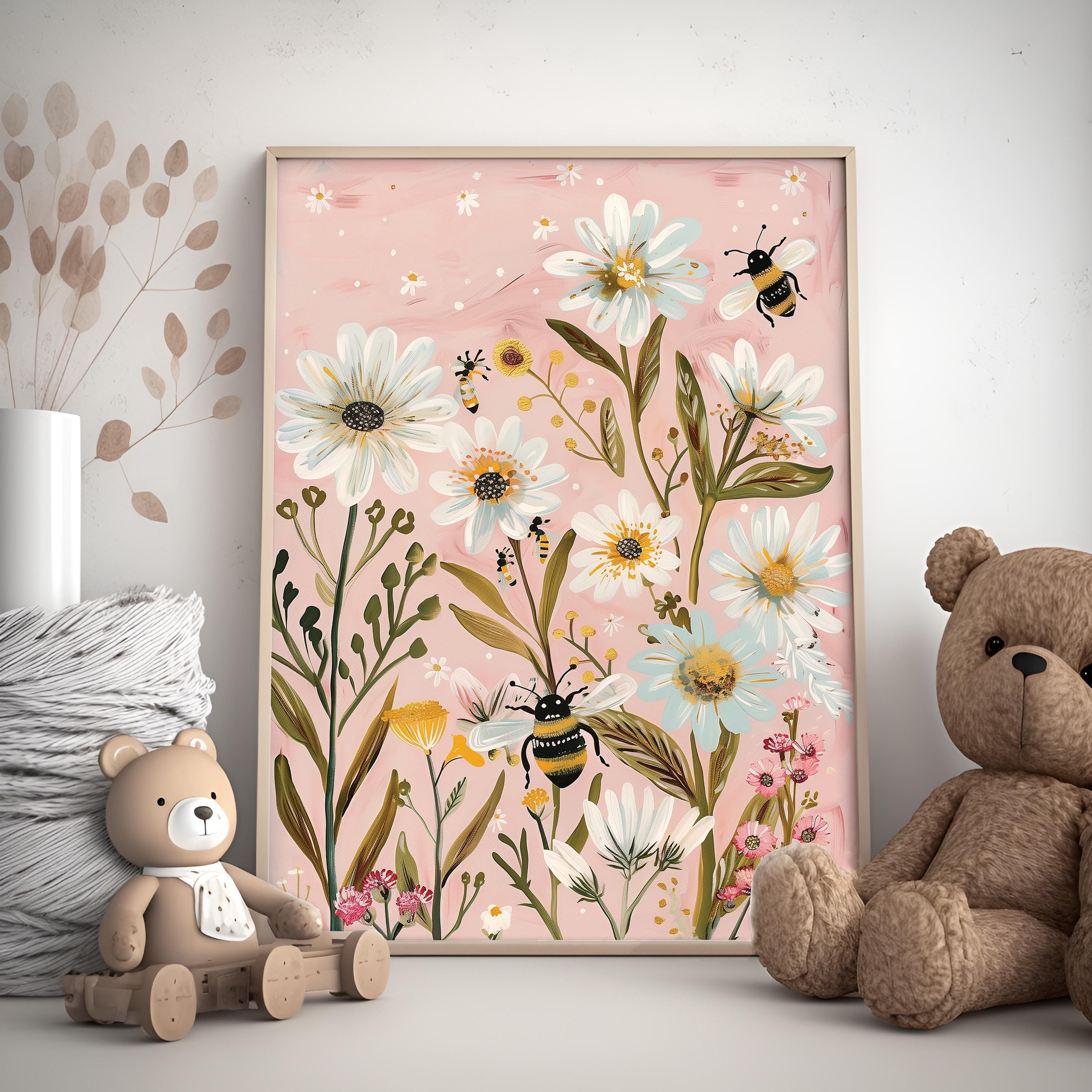 Bumblebee Nursery Art, Nursery Decor, Nursery Quotes, Kids Room Art, Nursery Art, Floral Nursery, Bee Art, Floral Bee Girl Art, Floral Art