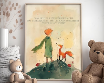 The Little Prince Nursery Art: Watercolor Fox and Rose (Digital Download)