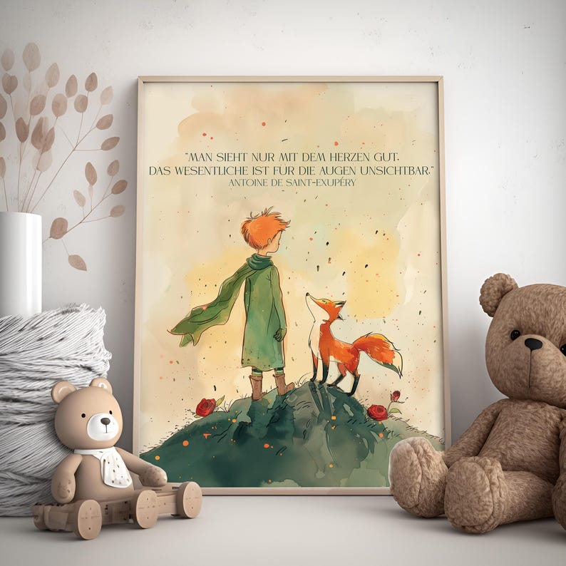 The Little Prince Nursery Art: Watercolor Fox and Rose (digital ...