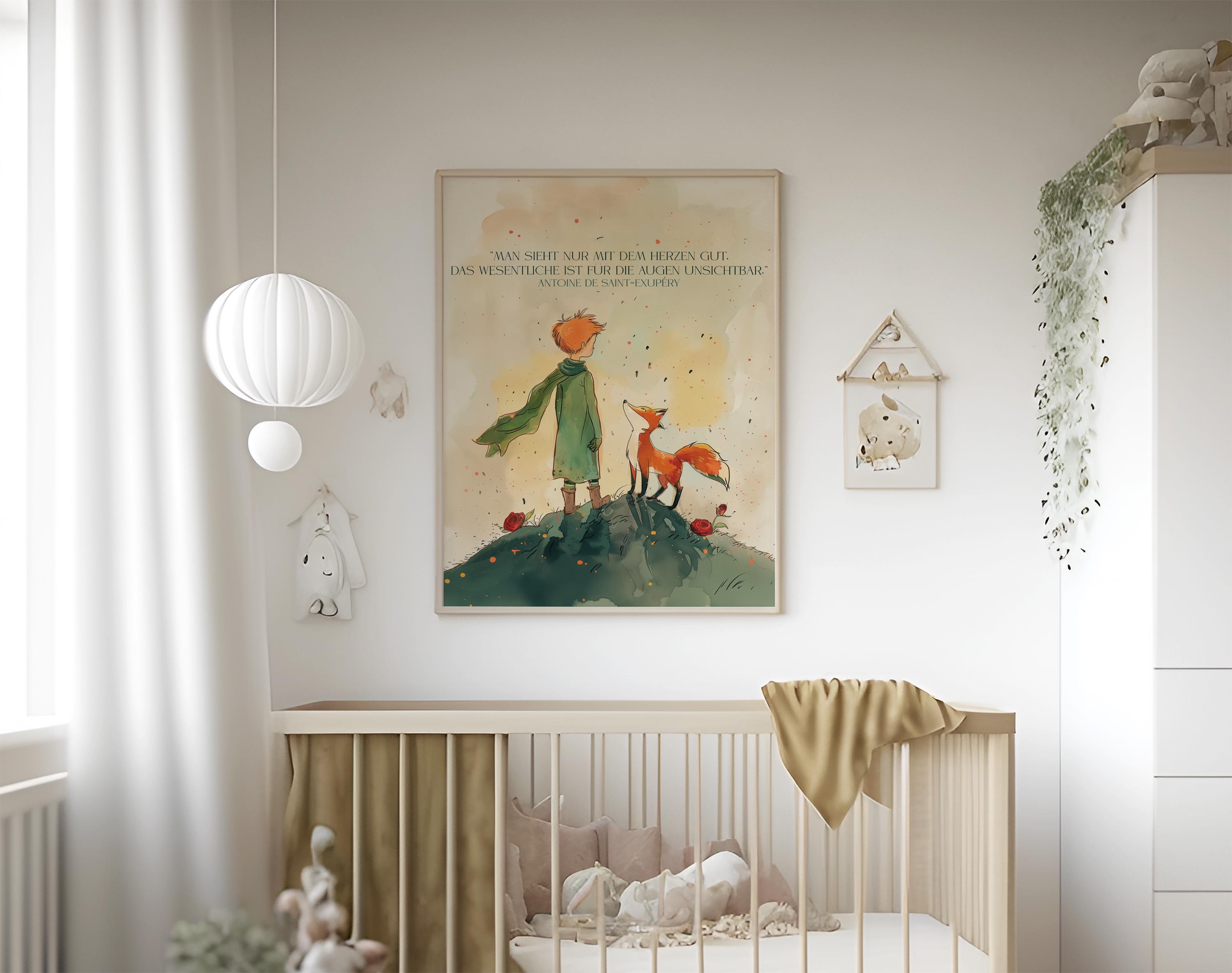 The Little Prince Nursery Art: Watercolor Fox and Rose (digital ...