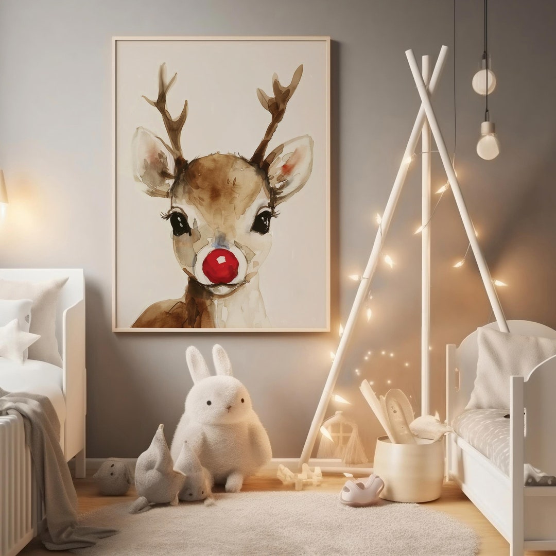 Rudolph Reindeer Watercolor Nursery Art Print (digital Download) - Etsy