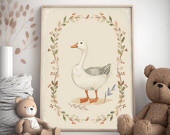 Vintage Goose Watercolor Nursery Art Print (Digital Download)