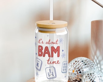 Mahjong Glass Can 16 oz, Mahjong Player Gift, Mahj Party Glass, Mahjong Social Club Tumbler Bamboo Lid & Straw, Crak Dot Bam Game Night