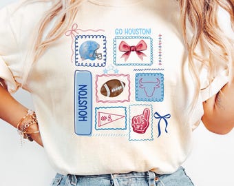 Coquette Houston Football Sweatshirt, Doodle Football T-shirt, Game Day shirt, Girly Football Shirt, Gift for texas Fan, Kids Football Tee