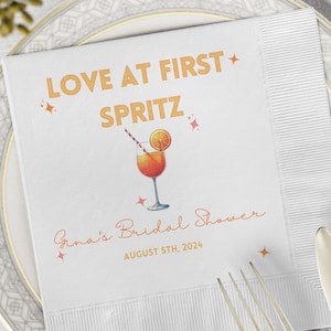 Custom Love At First Spritz Napkins with Aperol Spritz Design for Bachelorette & Bridal Showers Personalized Party Decor Wedding Accessories