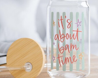 Mahjong Glass Can 16 oz, Mahjong Player Gift, Mahj Party Glass, Mahjong Social Club Tumbler Bamboo Lid & Straw, Crak Dot Bam Game Night