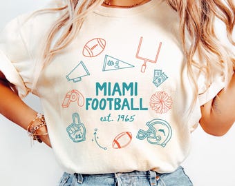 Comfort Colors® Miami Football Sweatshirt, Doodle Football T-shirt, Game Day Tshirt, Gift for dolphin Fan, Kids Football Tee
