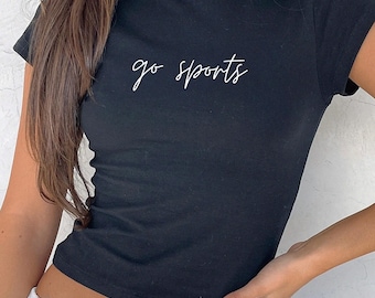 Go Sports Crop Top, Fun Baby Tee for Sports Fans, Game Day Shirt, Women Sports Tee, Y2K 90s Style Top, Cute Sports T-Shirt, Football Season