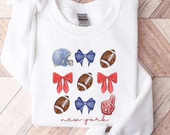 Coquette New York Football Sweatshirt, Cozy Football Sweatshirt, Game Day shirt, Girly Football Shirt, Gift for giant Fan, Kids Football