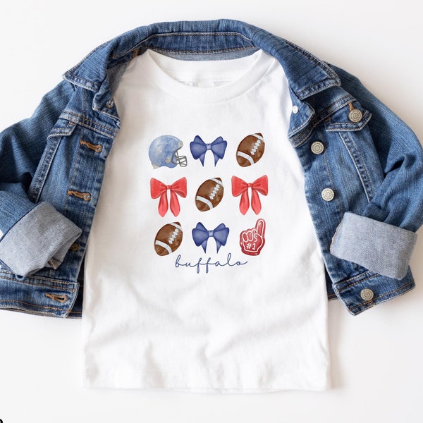 Coquette Buffalo Football Sweatshirt, Cozy Football Sweatshirt, Game Day shirt, Girly Football Shirt, Gift for Buffalo Fan, Kids Football