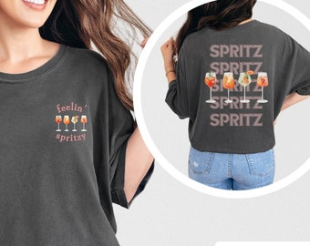 Feelin' Spritzy Aperol Spritz Shirt, Cocktail Lover Tee, Spritz Society T-Shirt, Aperol Drink Shirt, Bachelorette Party Gift Tee, Comfort C
