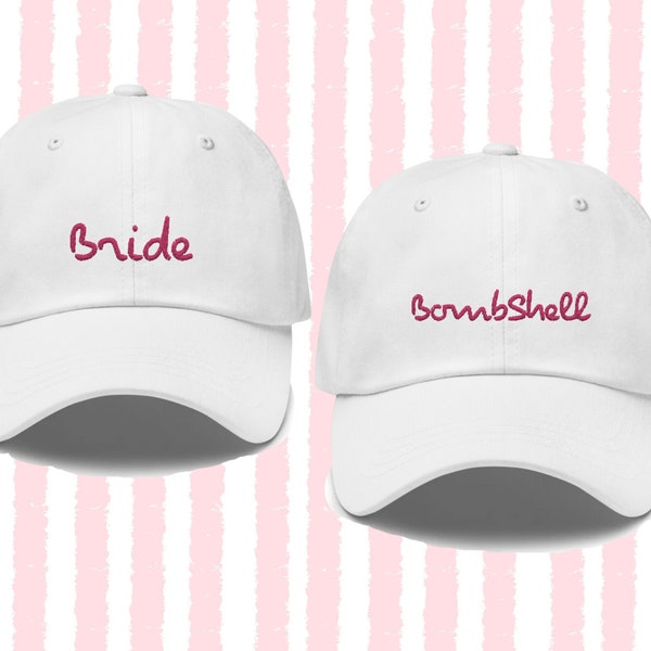 Bride & Bombshell Bachelorette Hats | Island Love Inspired Embroidered Baseball Caps | Bridal Party Hats | Bridesmaid Gifts
