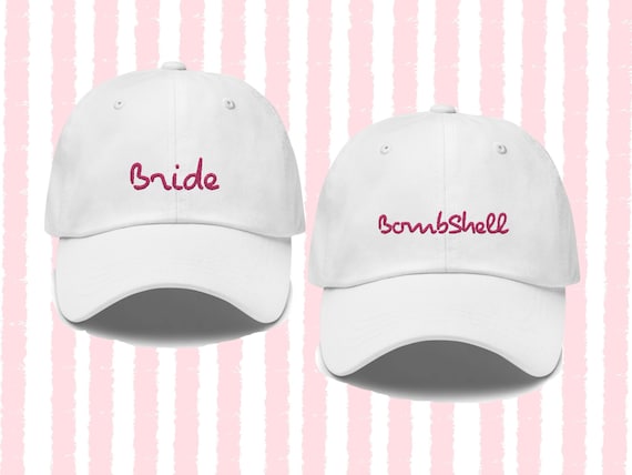 Bride & Bombshell Bachelorette Hats | Island Love Inspired Embroidered Baseball Caps | Bridal Party Hats | Bridesmaid Gifts