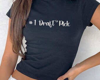 Go Sports Crop Top, #1 Draft Pick, Game Day Shirt, Women Sports Tee, Y2K 90s Style Top, Cute Sports T-Shirt, Football Season