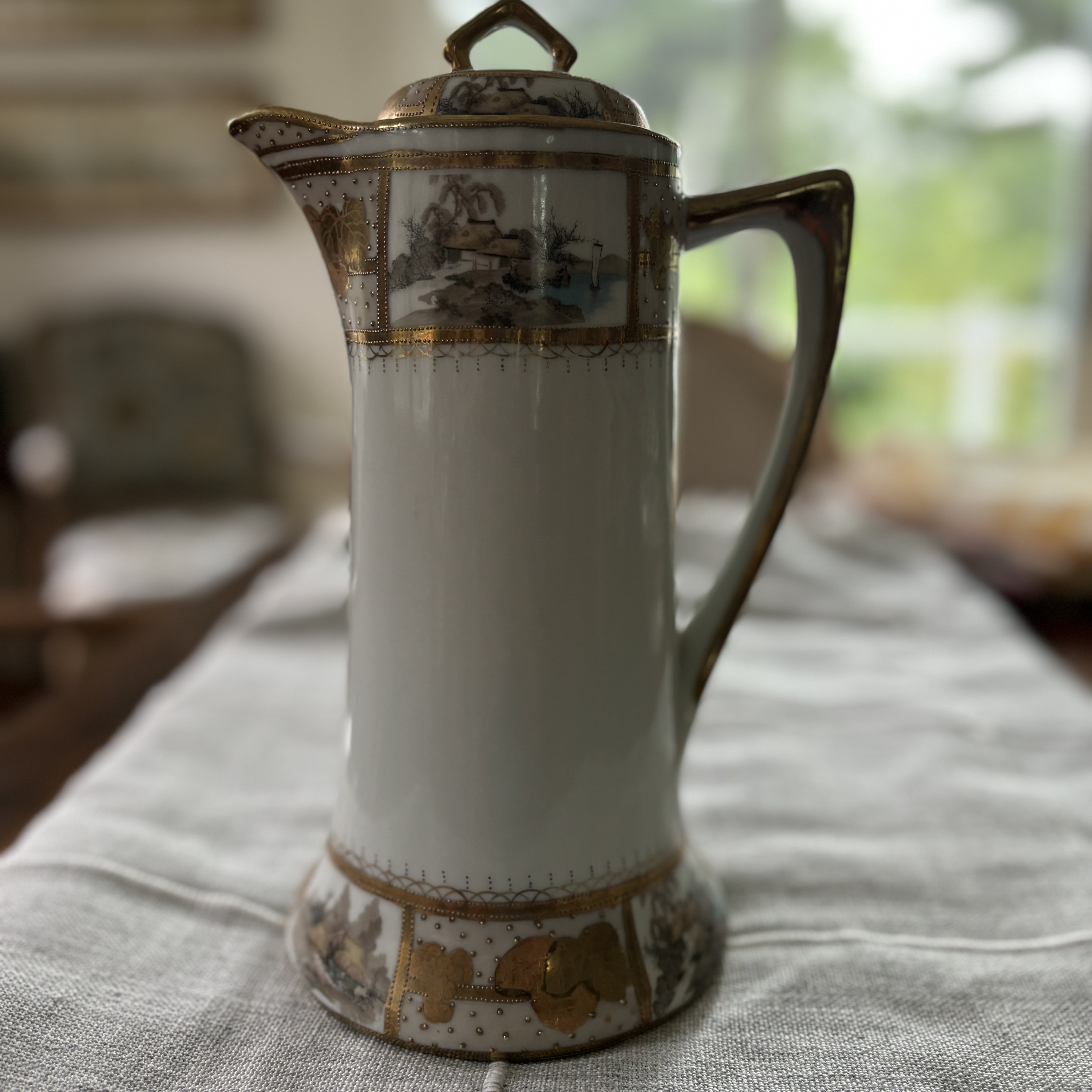 【専用】オールドニッポン 金盛り 花紋 チョコレートポット コバルト ゴールド Nippon 175 Hand Painted Gold Chocolate Pot with 5 Cups