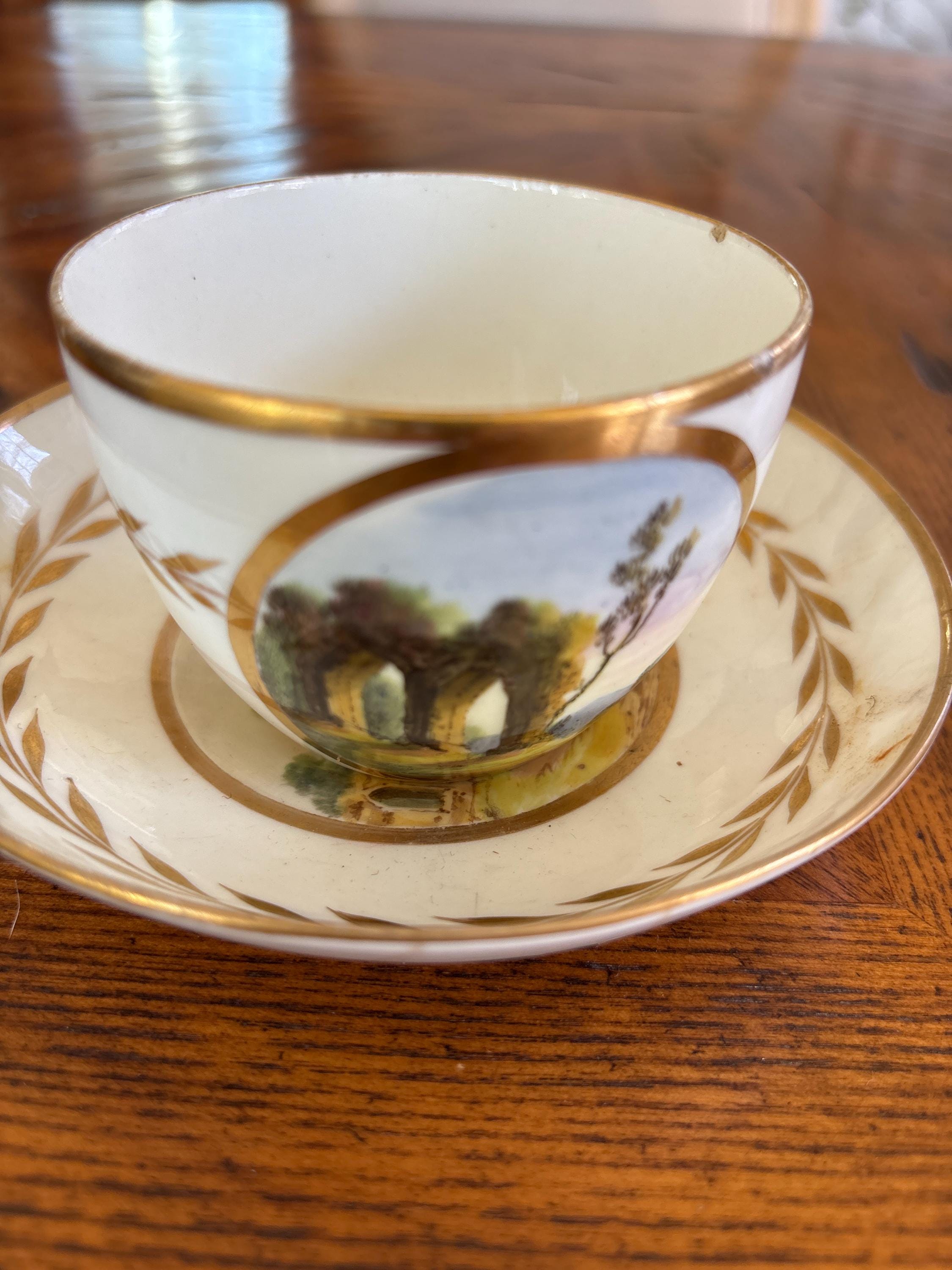 Antique Tea/Coffee cup and saucer - handpainted landscape