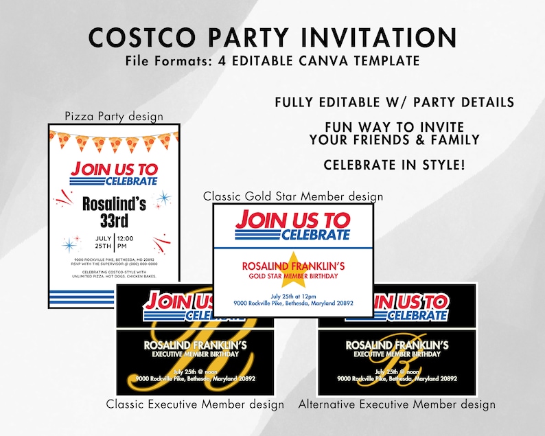 Costco Party Pack Premium Invites, Custom Price Signs, Welcome Sign, Dept Signs, Food Court, Trivia, Member of the Month, Name Tag Badges image 2