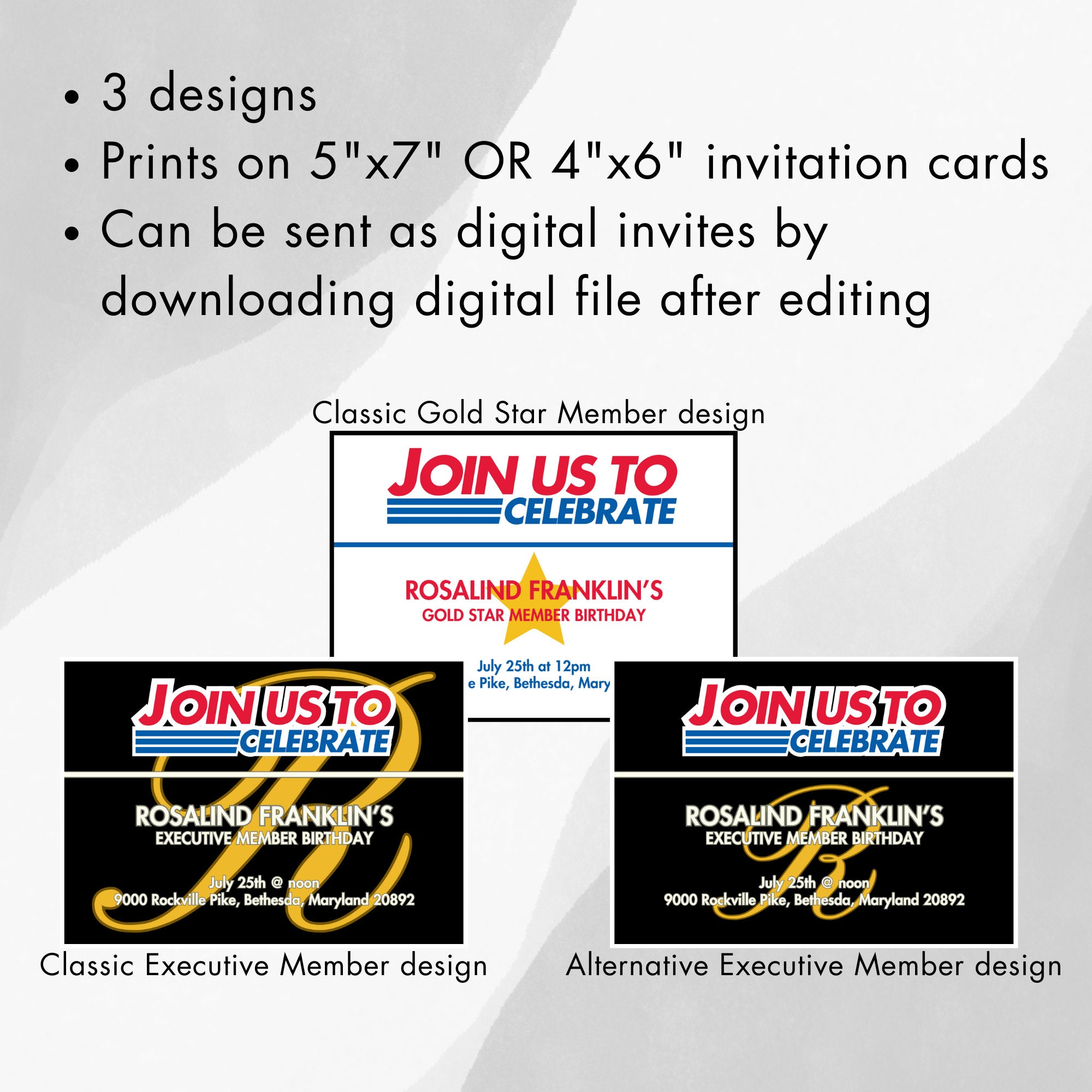 Costco Party Invitation Customizable Gold Star, Executive Membership