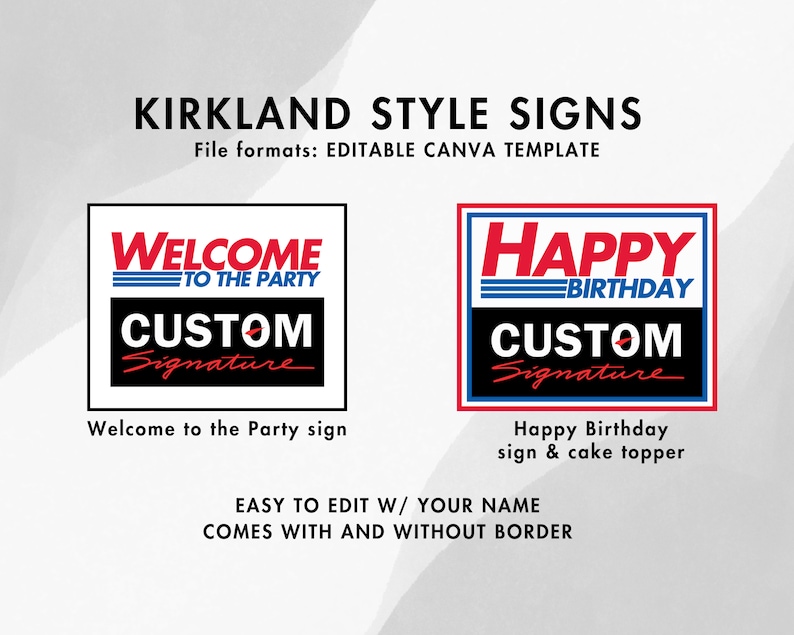 Costco Party Pack Starter Aanpasbare prijsborden, uitnodiging, Kirkland taarttopper, welkomstbord, naamplaatje badge, gelukkige verjaardag teken afbeelding 3