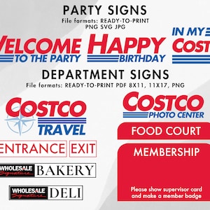 Costco Party Pack Premium Invites, Custom Price Signs, Welcome Sign, Dept Signs, Food Court, Trivia, Member of the Month, Name Tag Badges image 3