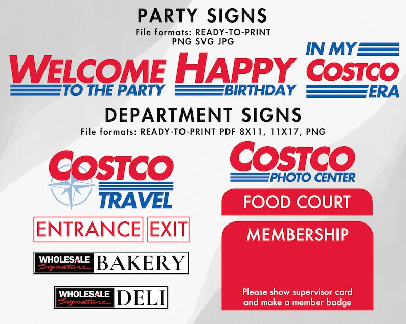 Costco Party Pack Premium Invites, Custom Price Signs, Welcome Sign, Dept Signs, Food Court, Trivia, Member of the Month, Name Tag Badges image 3