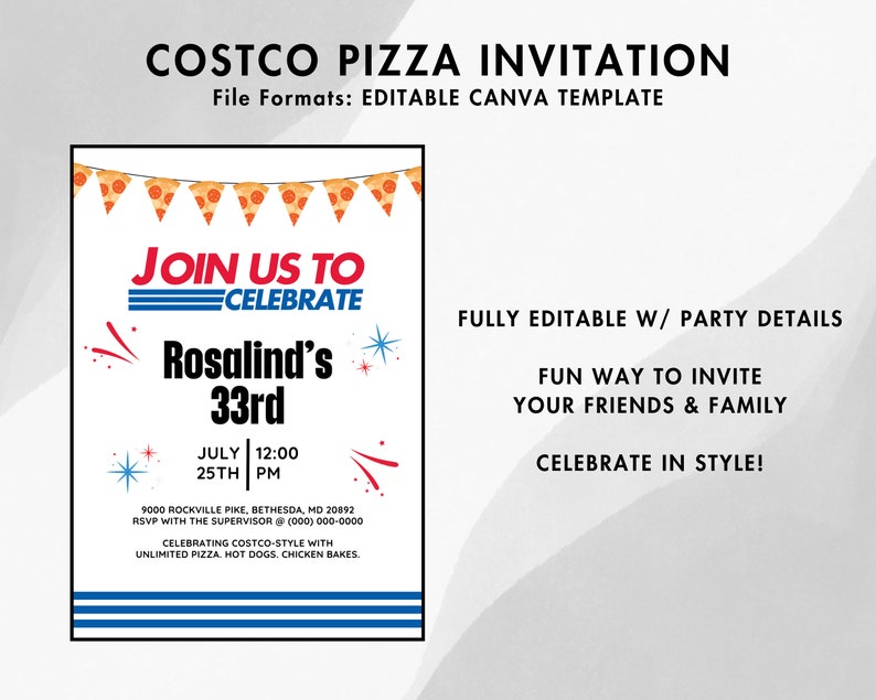 Costco Party Pack Starter Aanpasbare prijsborden, uitnodiging, Kirkland taarttopper, welkomstbord, naamplaatje badge, gelukkige verjaardag teken afbeelding 2