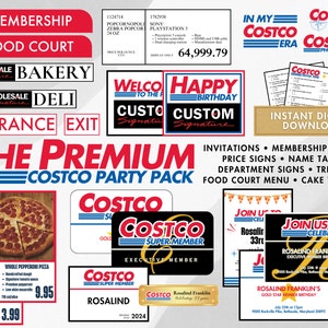 Costco Party Pack Premium Invites, Custom Price Signs, Welcome Sign, Dept Signs, Food Court, Trivia, Member of the Month, Name Tag Badges image 1