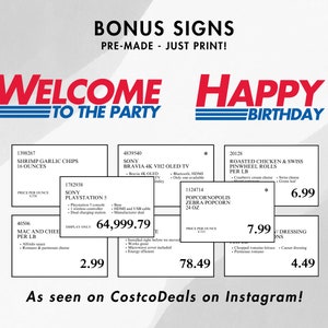 Costco Party Pack Starter Customizable Price Signs, Invitation, Kirkland Cake Topper, Welcome Sign, Name Tag Badge, Happy Birthday sign image 8