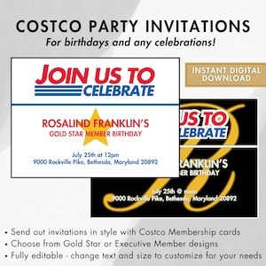 Costco Party Invitation - Customizable Gold Star, Executive Membership Card Style