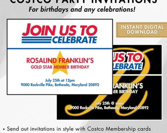Costco Party Uitnodiging - Aanpasbare Gouden Ster, Executive Lidmaatschapskaartstijl