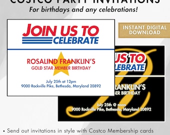 Costco Party Invitation - Customizable Gold Star, Executive Membership Card Style